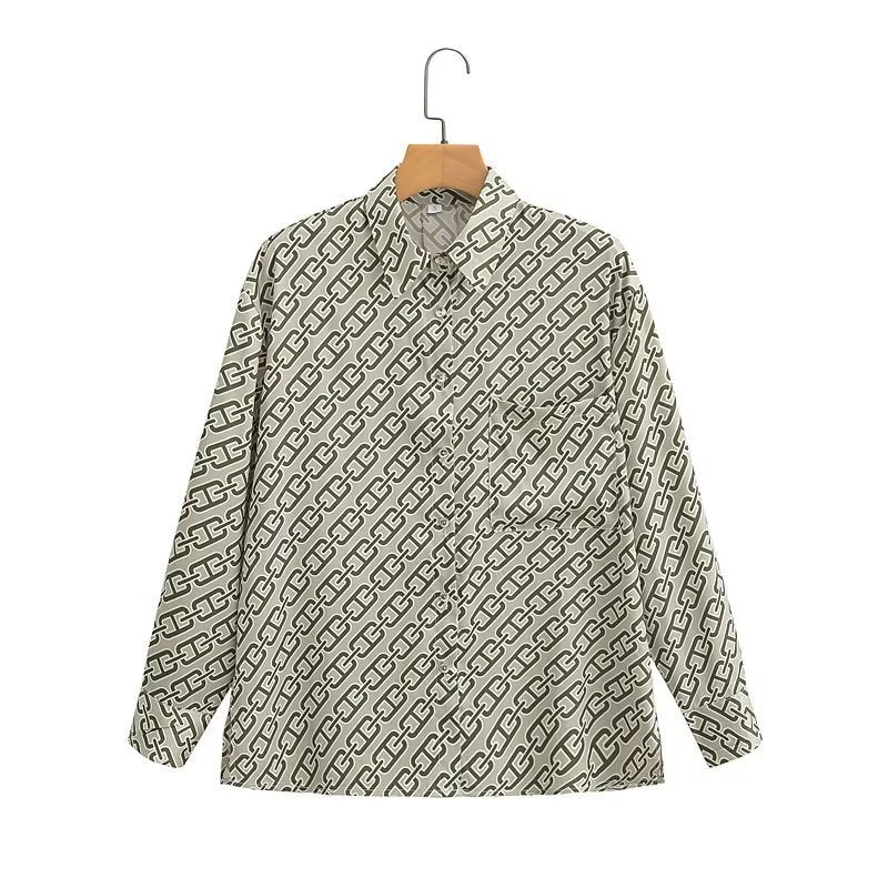 Women's Satin-textured Retro Chain Print Loose Shirt