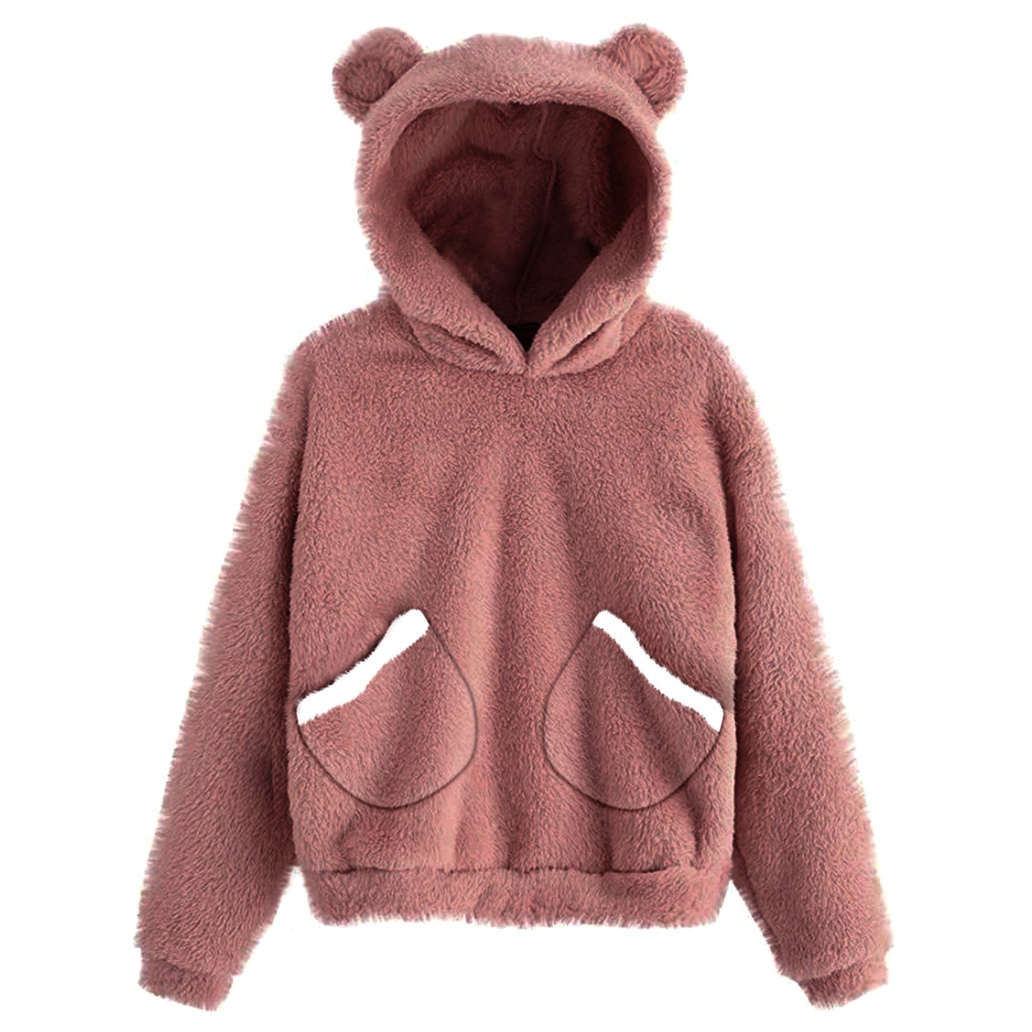 Europe And America New Style Pocket Plush Rabbit Ears Hooded Warm Sweater Women's Jacket