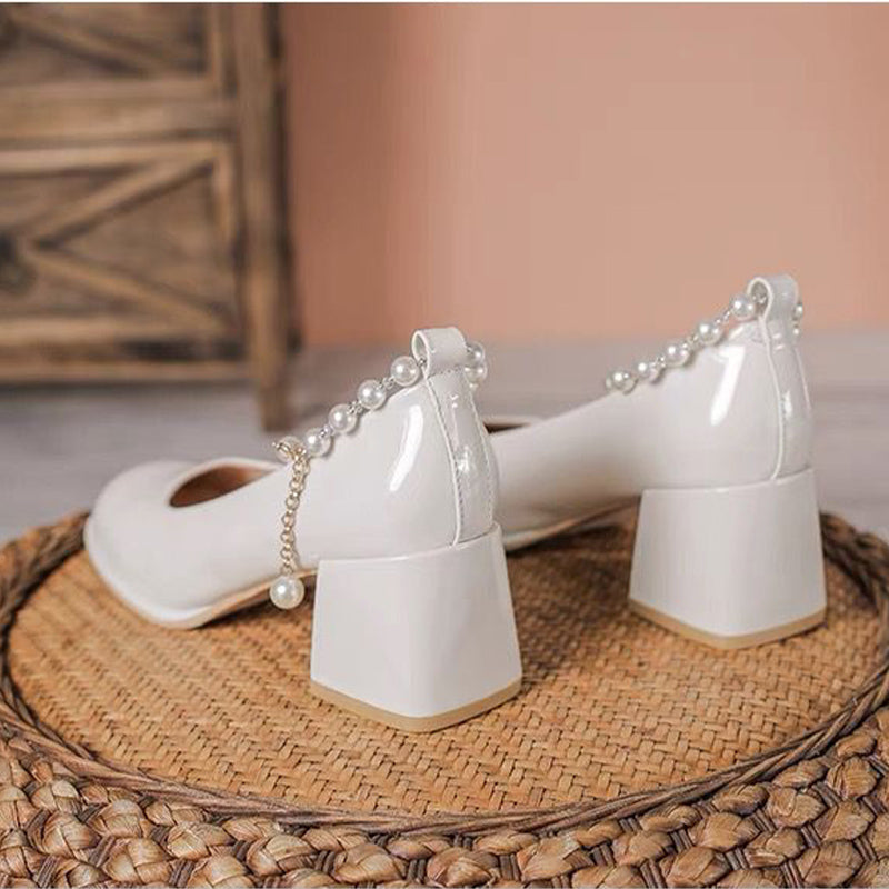 Women's Shallow Mouth High Heel Square Toe Spring New Mary Jane Shoes