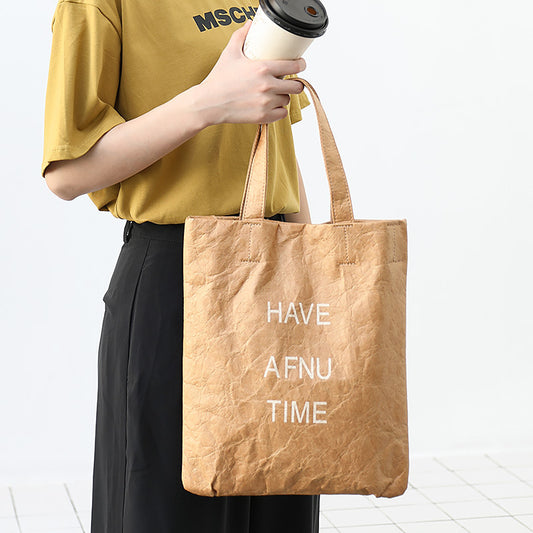 Enkel Vintage Vasket Kraft Tote Bag til kvinder