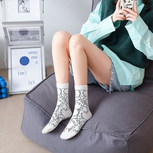 Japanese Cartoon Cartoon Cat Sweet Medium Tube Cotton Socks