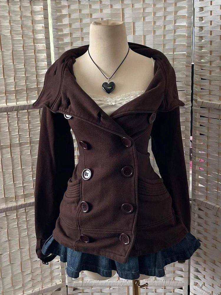 Womens Retro Double-Breasted Short Coat