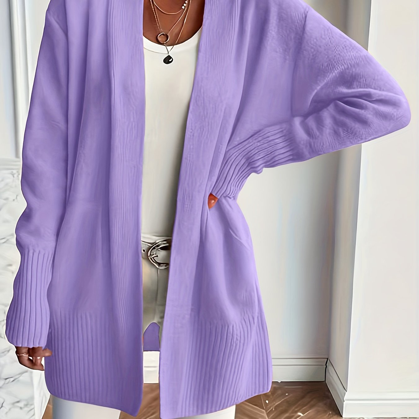 Plus Size Women's Solid Color Knit Casual Simple Cardigan