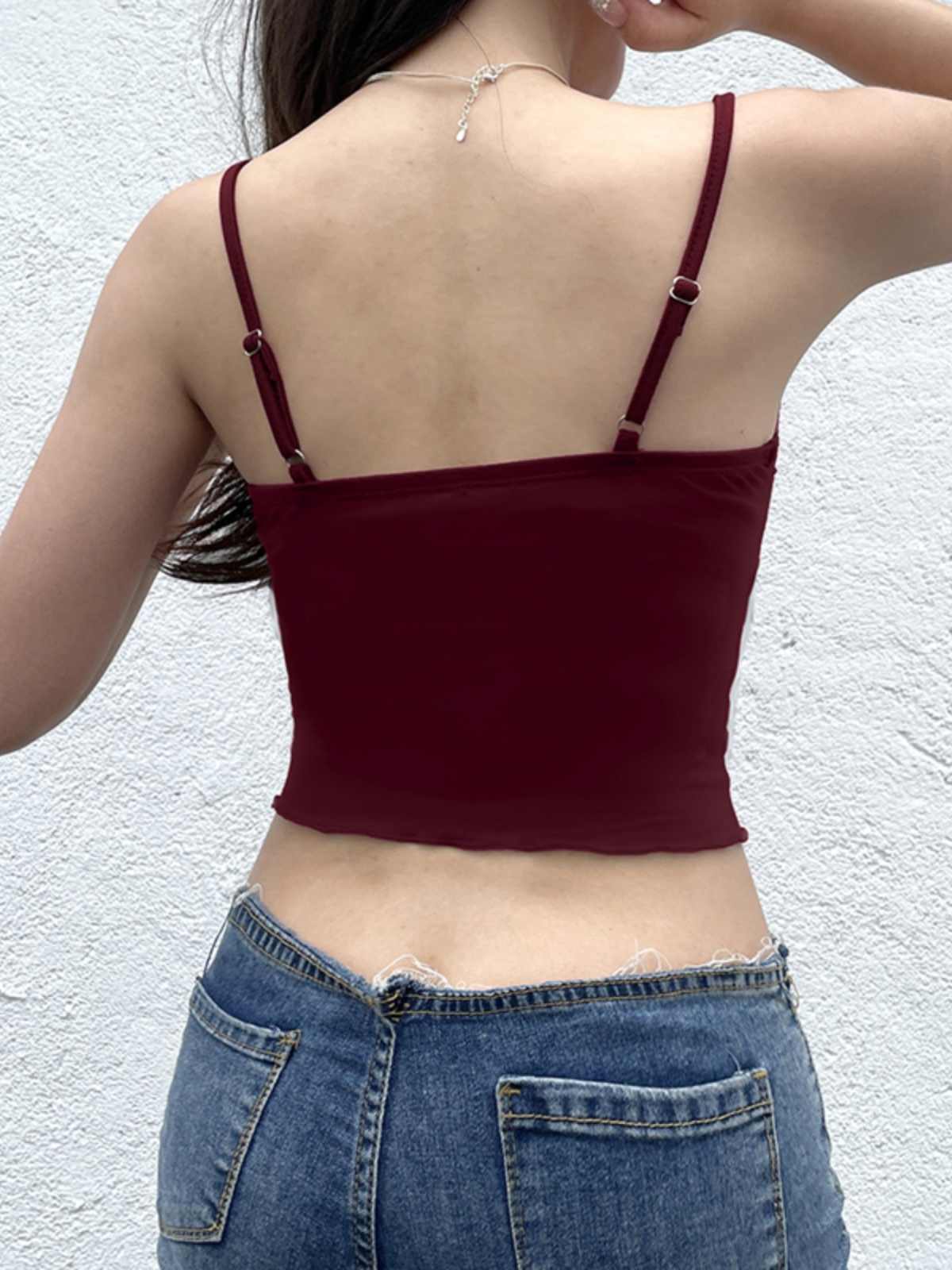 Red Lace Stitched Backless Small Sling Tied Slim Fit Vest