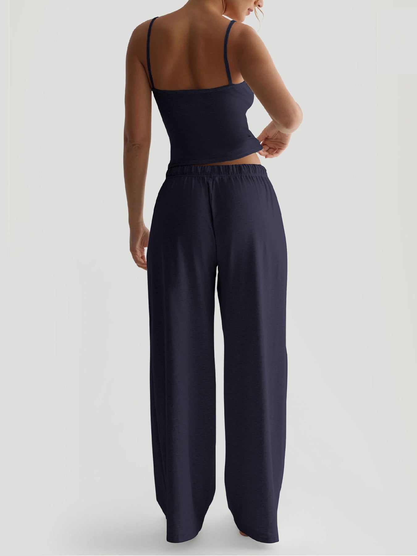 Women's Casual Midriff-baring Tank Top And Wide-leg Pants Set