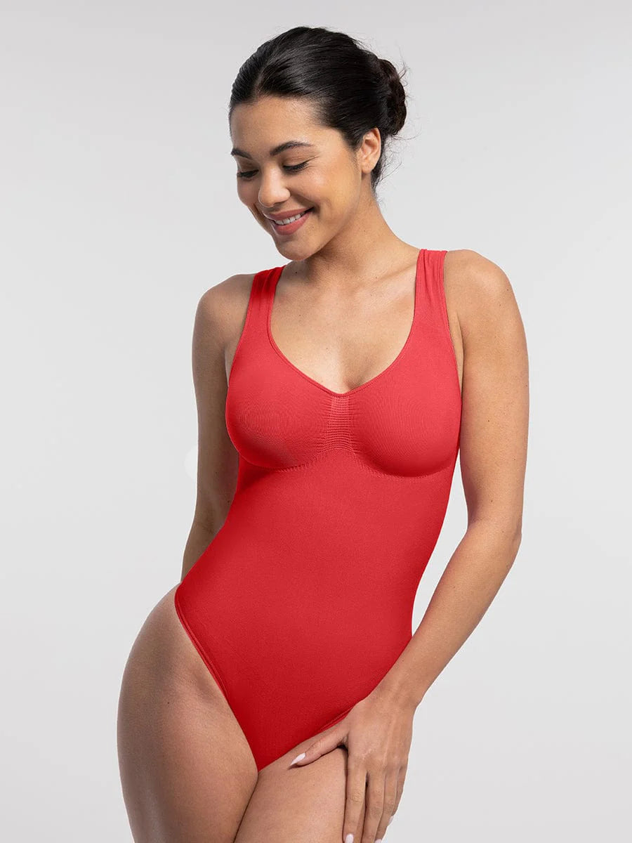 Seamless Bust Support Waist And Abdomen Control Thong Bodysuit