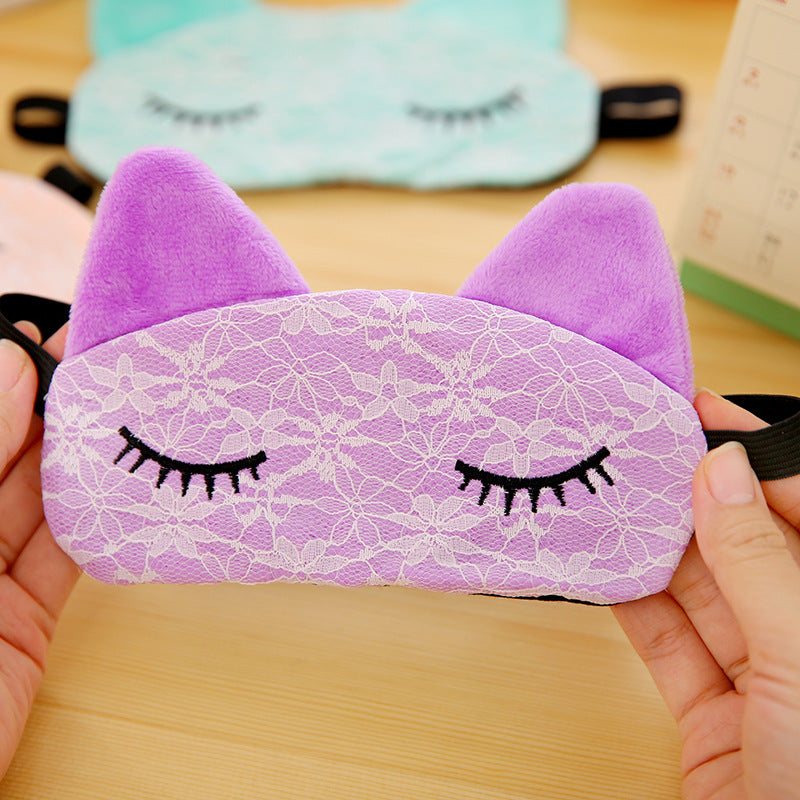 Cartoon Lace Eyeshade Sleeping Mask Cover Microfiber Eye Eyepatch Blindfolds To Shield The Light Cute Cat Eye Mask Cover