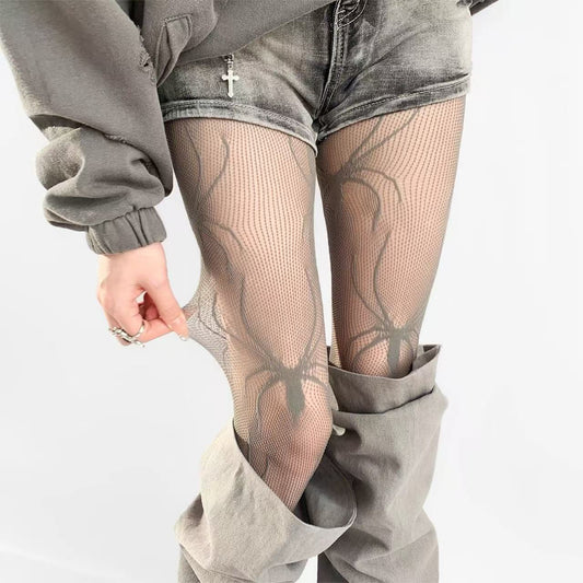 Base Lace Fishnet Gray Spider Pantyhose