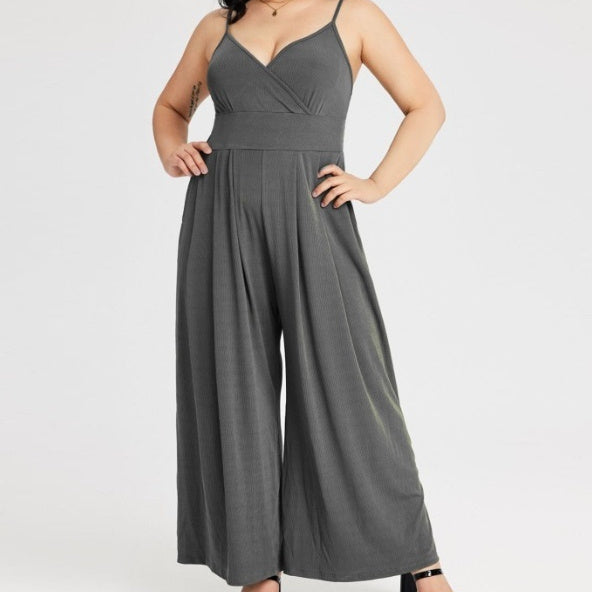 Solid Color Straight Strap Casual Jumpsuit