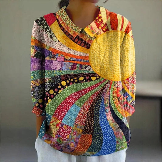 Women's Flower Digital Printed 34 Sleeves Shirt Top T-shirt Batch