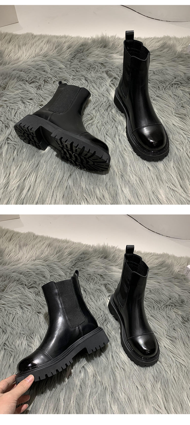 British Style Plus Velvet  Platform Boots Retro Brown Skinny Boots Winter