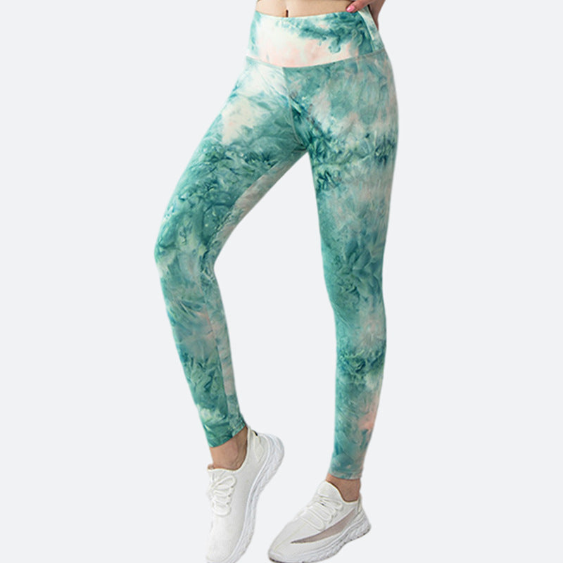 Tie-dye Printed Yoga Pants Summer High Elastic Nude Running Fitness
