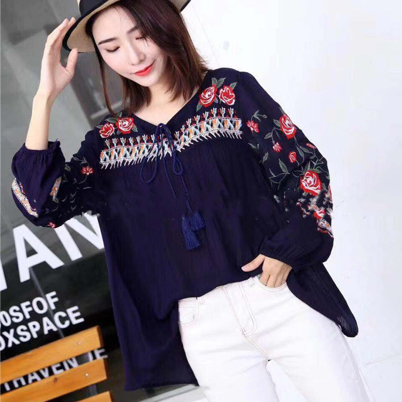 Ladies Tassel Embroidered White Shirt