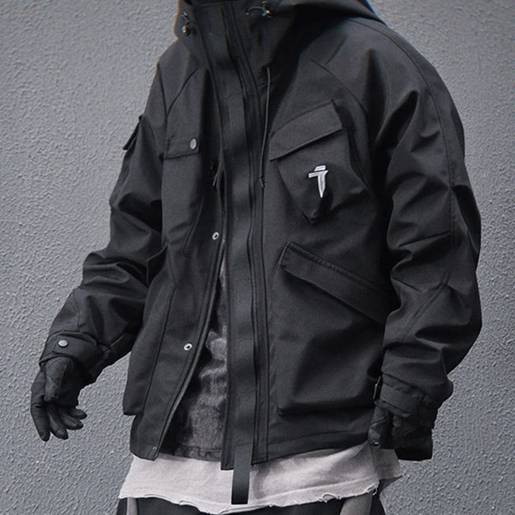 Mechanical Style Multi-pocket Loose Casual Hooded Jacket