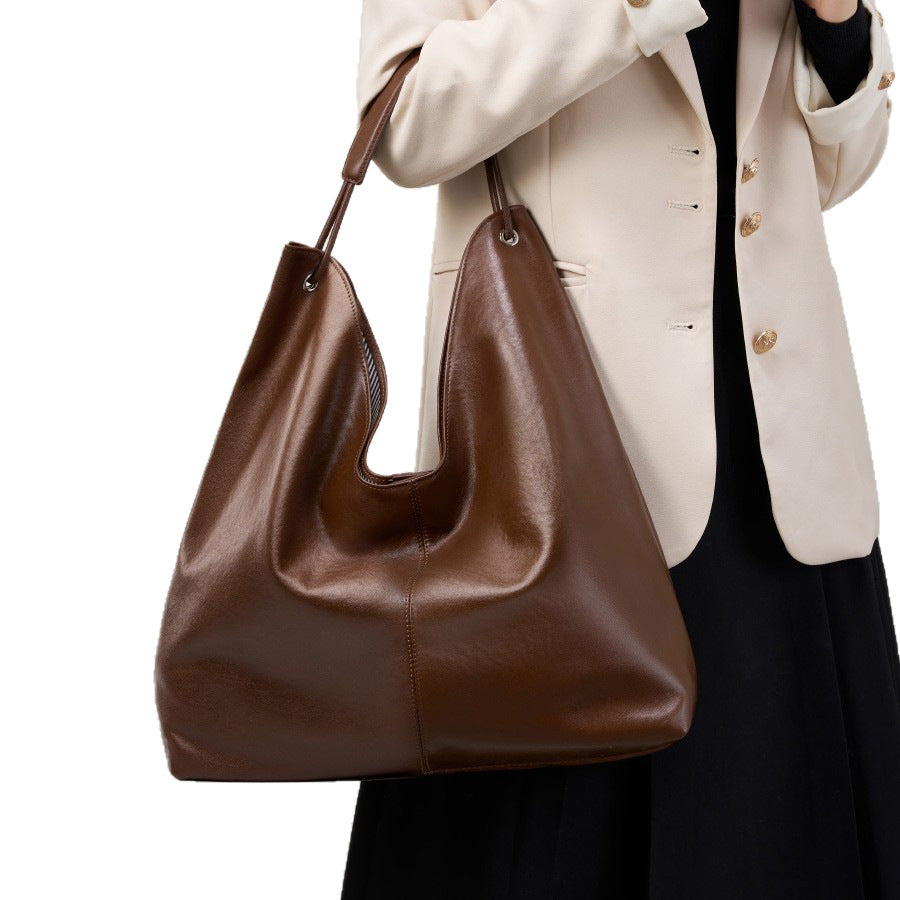 Vegetable Tanning Leather Popular Large-capacity Textured Tote Bag