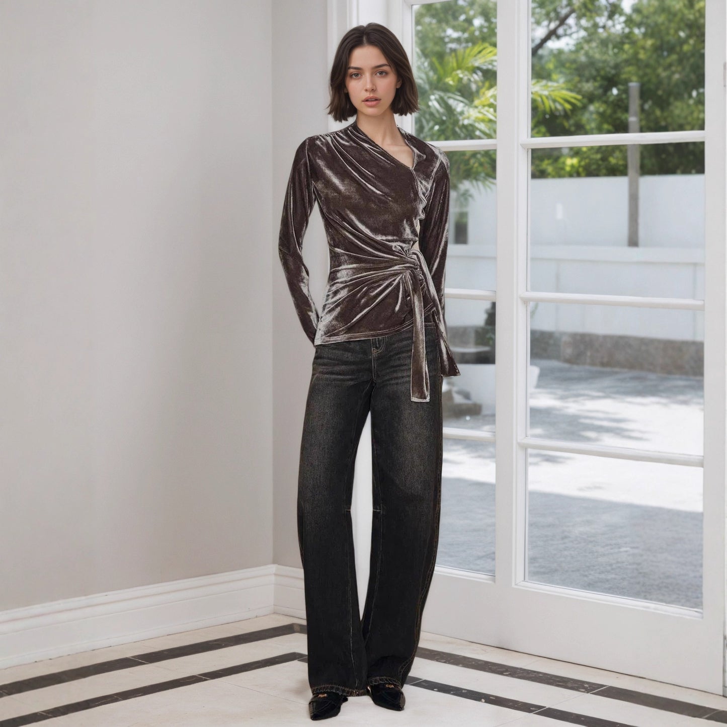 Half-open-collar Long-sleeve Base Shirt A Slim