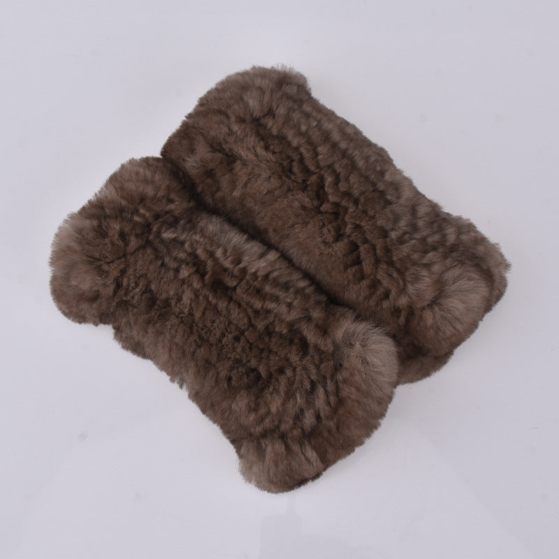 Rabbit Fur Half Finger Gloves Padded