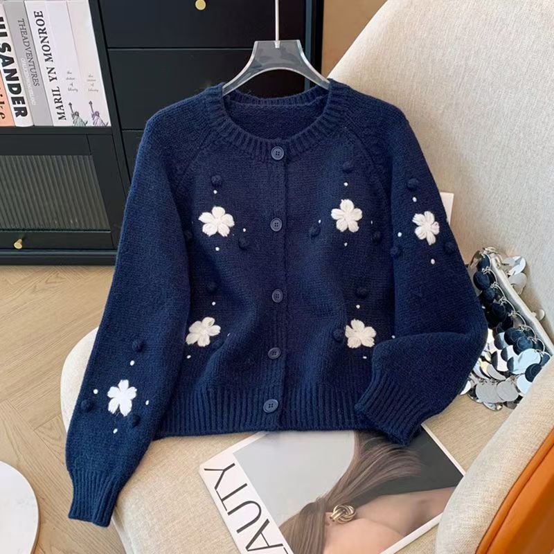 Womens Cropped Embroidery Sweater Jacket For Early Fall And Winter