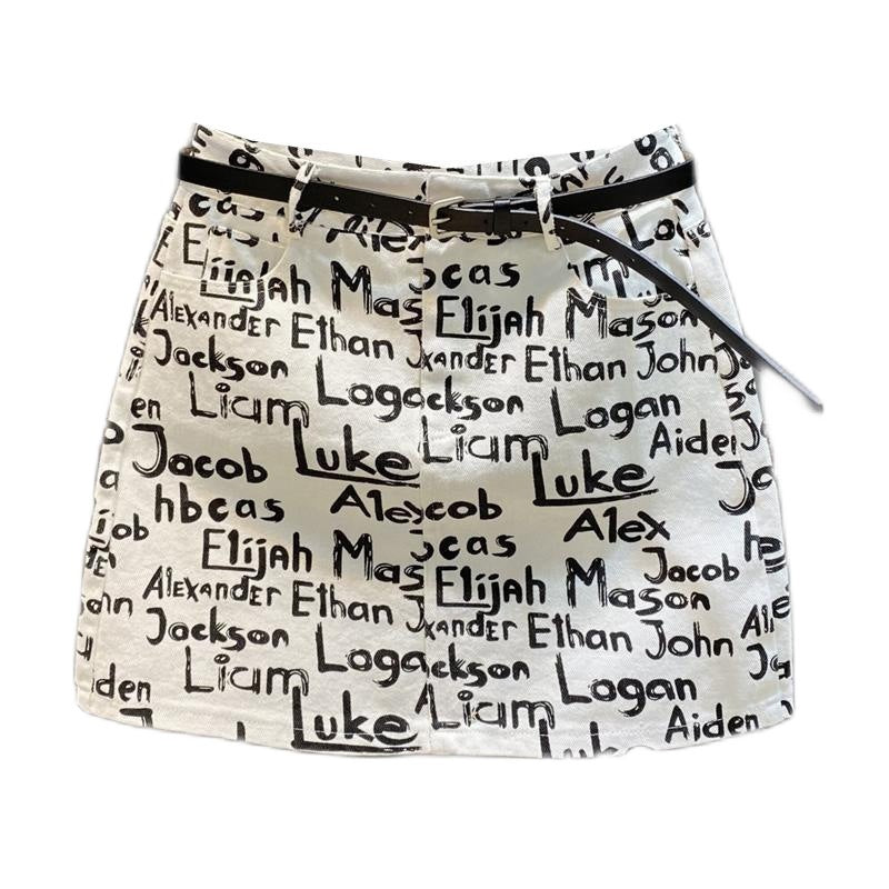 Summer Letter Print Casual High Waist Sheath Skirt