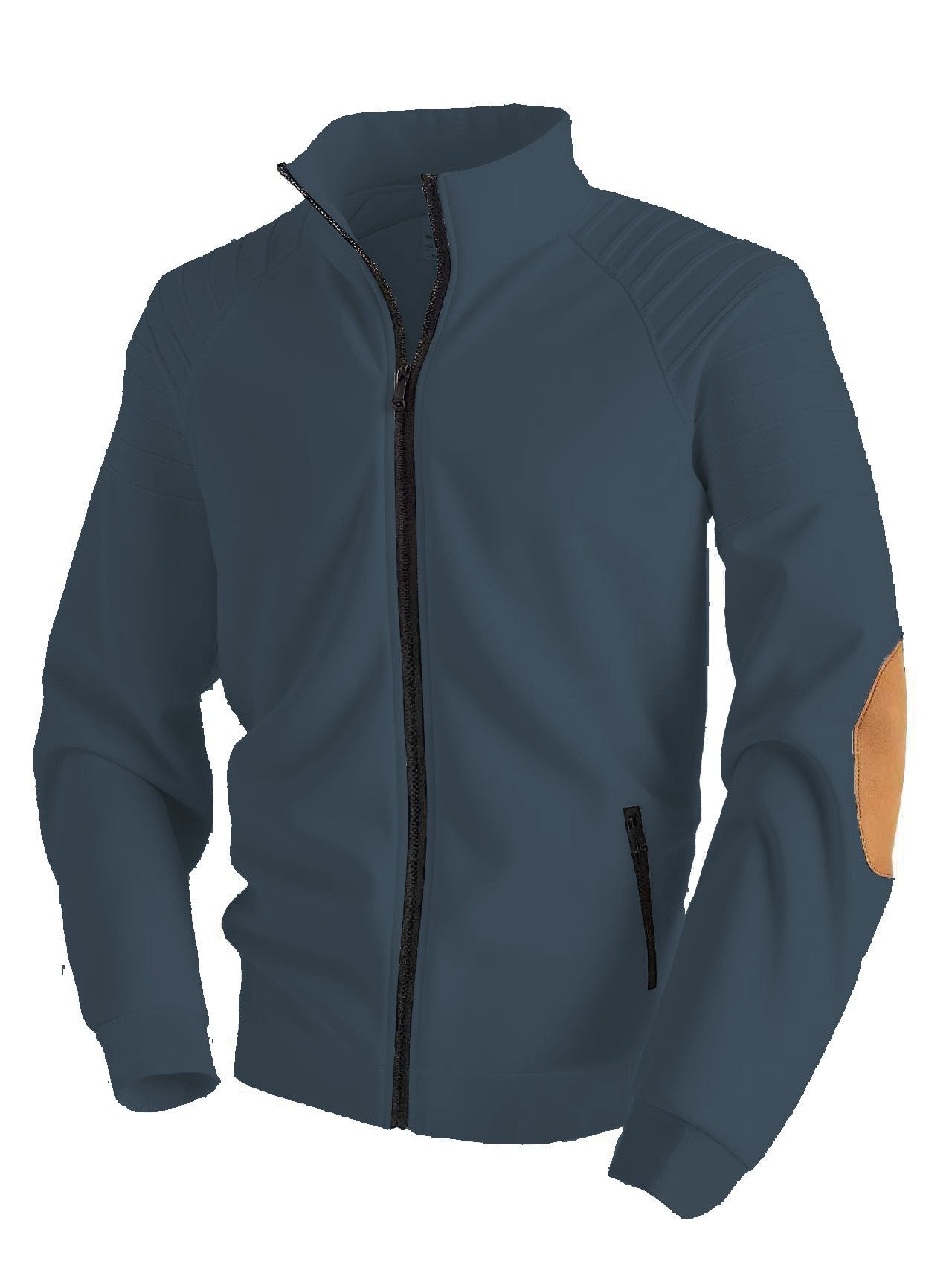Patchwork Pleated Design Stand Collar Cardigan Zipper Men's Jacket Sweater
