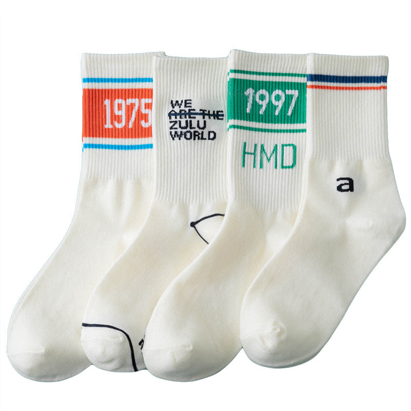 Men's And Women's Trendy Net Red Ins Cotton Tube Socks Hip-Hop Alphabet Socks