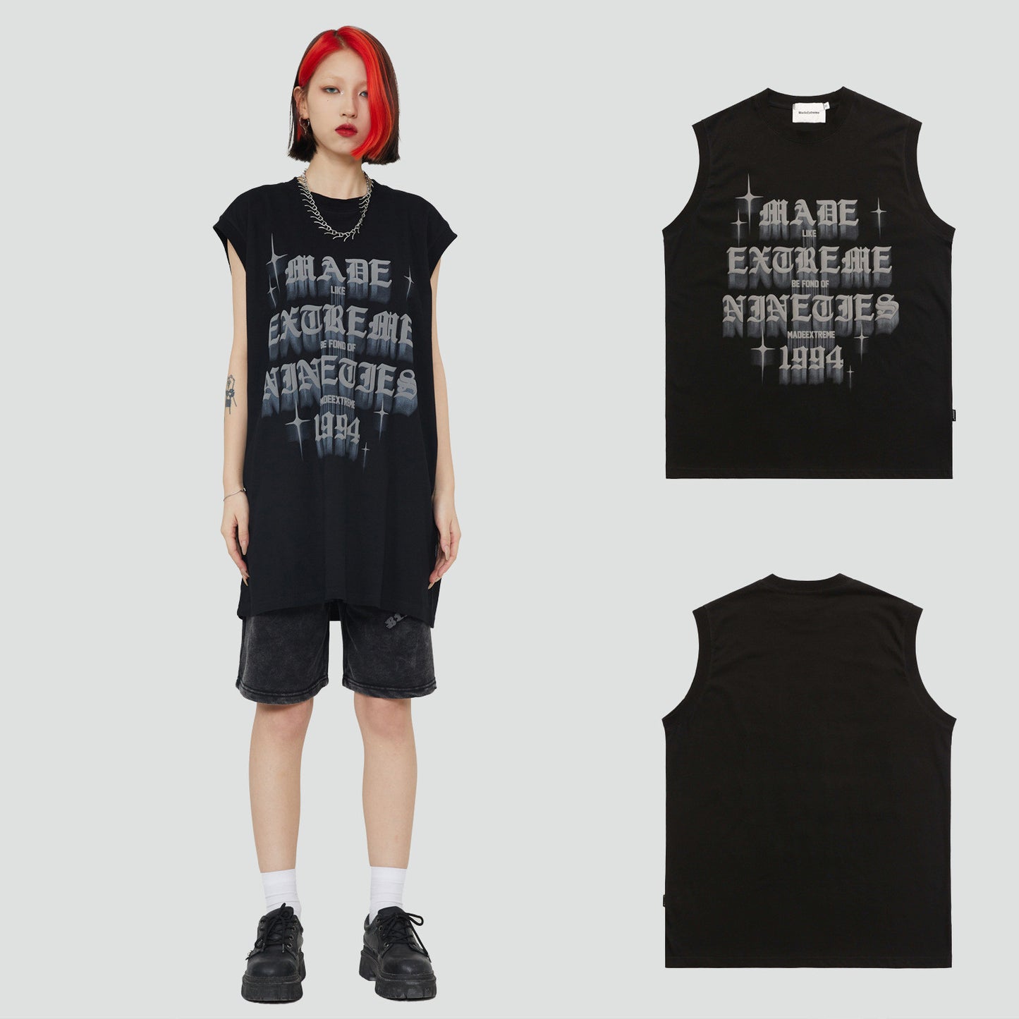 Alphabet Foam Print Vest And Bottoming Shirt