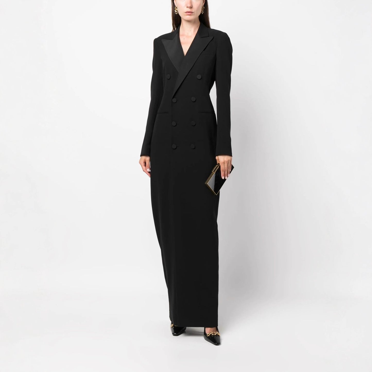 Chic Sexy And Elegant Long Dress With A Notched Collar And A Fitted Waist