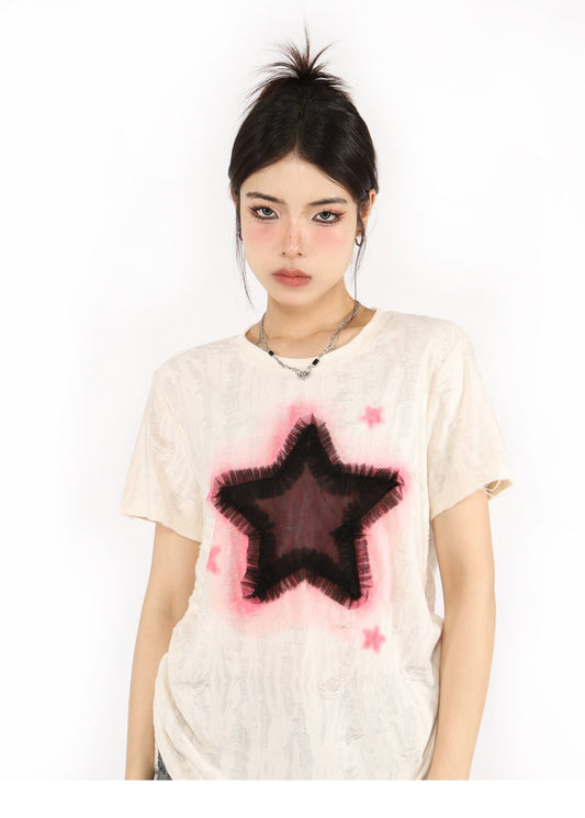 XINGX Old Short-sleeved T-shirt For Women Drawstring Top