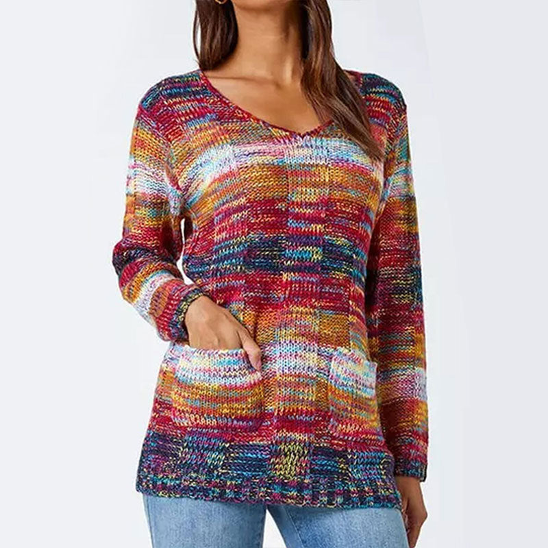 European And American Style Gradient Rainbow Color Long Sleeve Sweater
