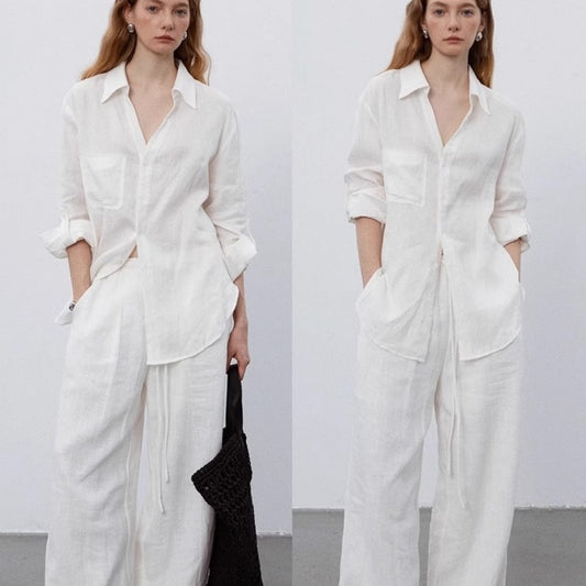 White Linen Shirt Women's Summer Thin Loose Top