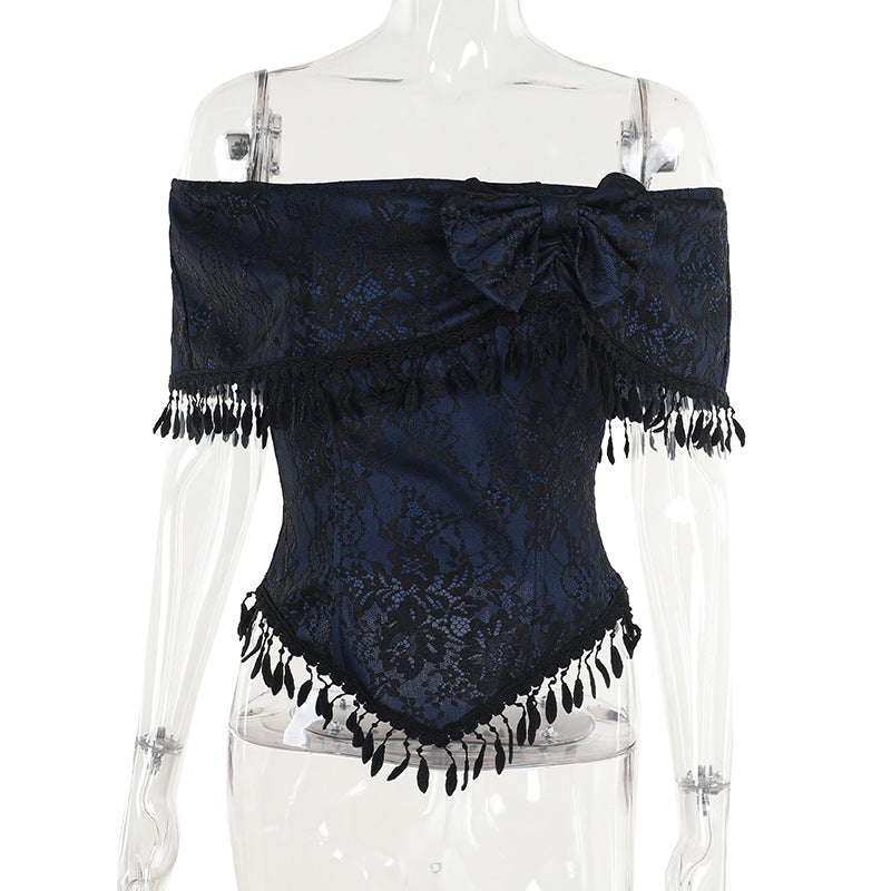 New Lace Off-shoulder Tassel Top For Women
