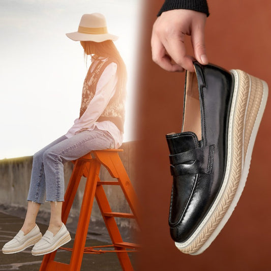 Inside And Outside Full Leather Square Toe Mid-heel Mid-heel Low-top
