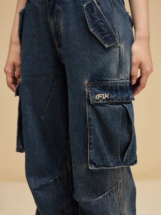 Overalls i denim med vide ben til tung industri