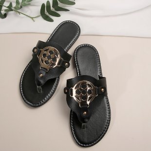 Kvinders Sandaler Hardware Dekorativ Knap Sommer Flade Sko