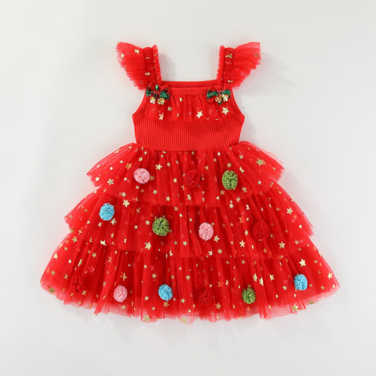 Christmas Holiday Dress Girl Christmas Dress Mesh Skirt Christmas Skirt