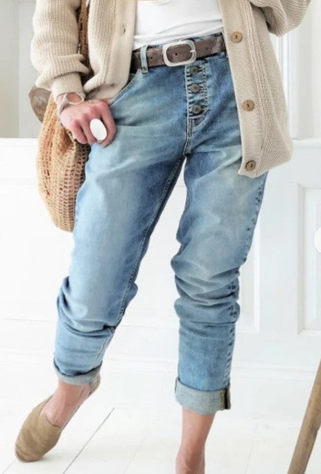 New Fashion Casual Jeans Beaded Straight Pants