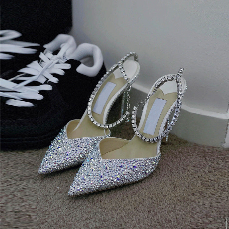 Women's Black Rhinestone Sexy Sandals