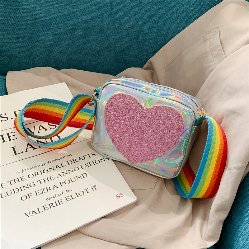 Peach heart laser baby shoulder bag