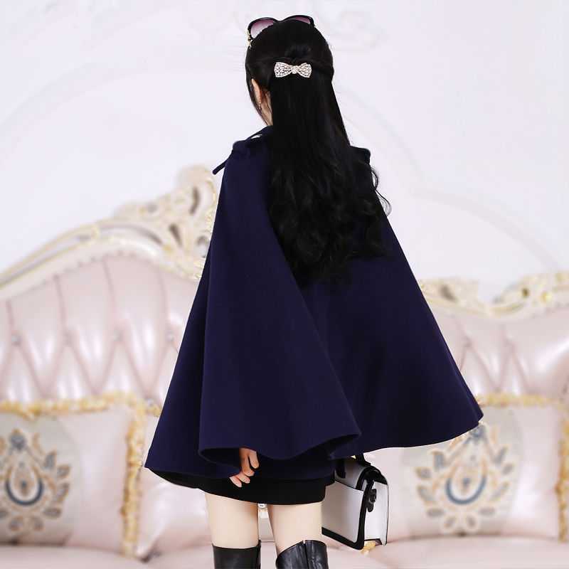 Women's Dark Blue British Zipper Cloak Woolen Coat