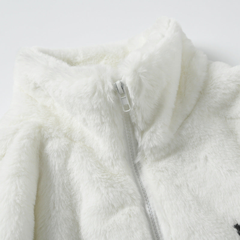 Men's Hip Hop Letter Embroidered  Rabbit Fur Jacket