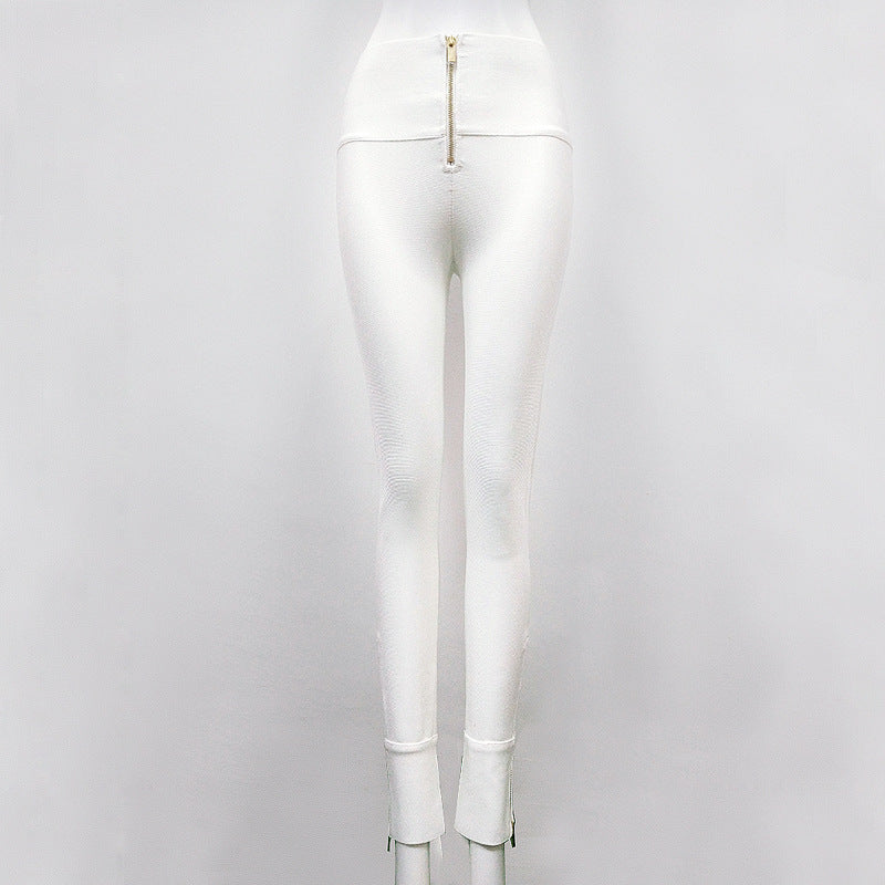 Sexy Bandage Stretch Leggings Tight Zipper