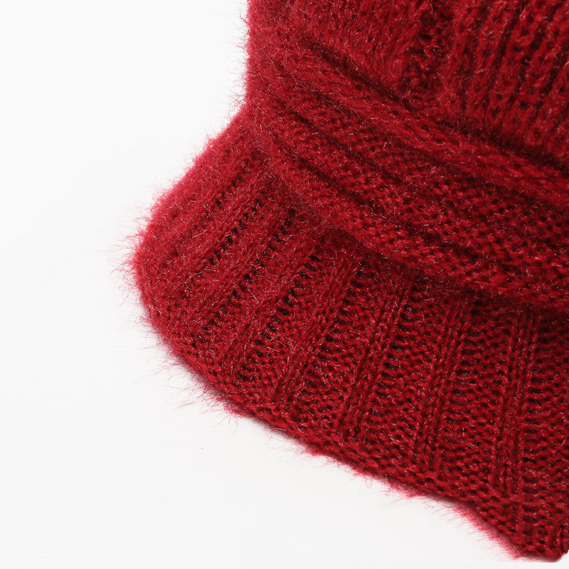 Beanie med rynket koreansk design, langhåret og tyk, der passer til alt