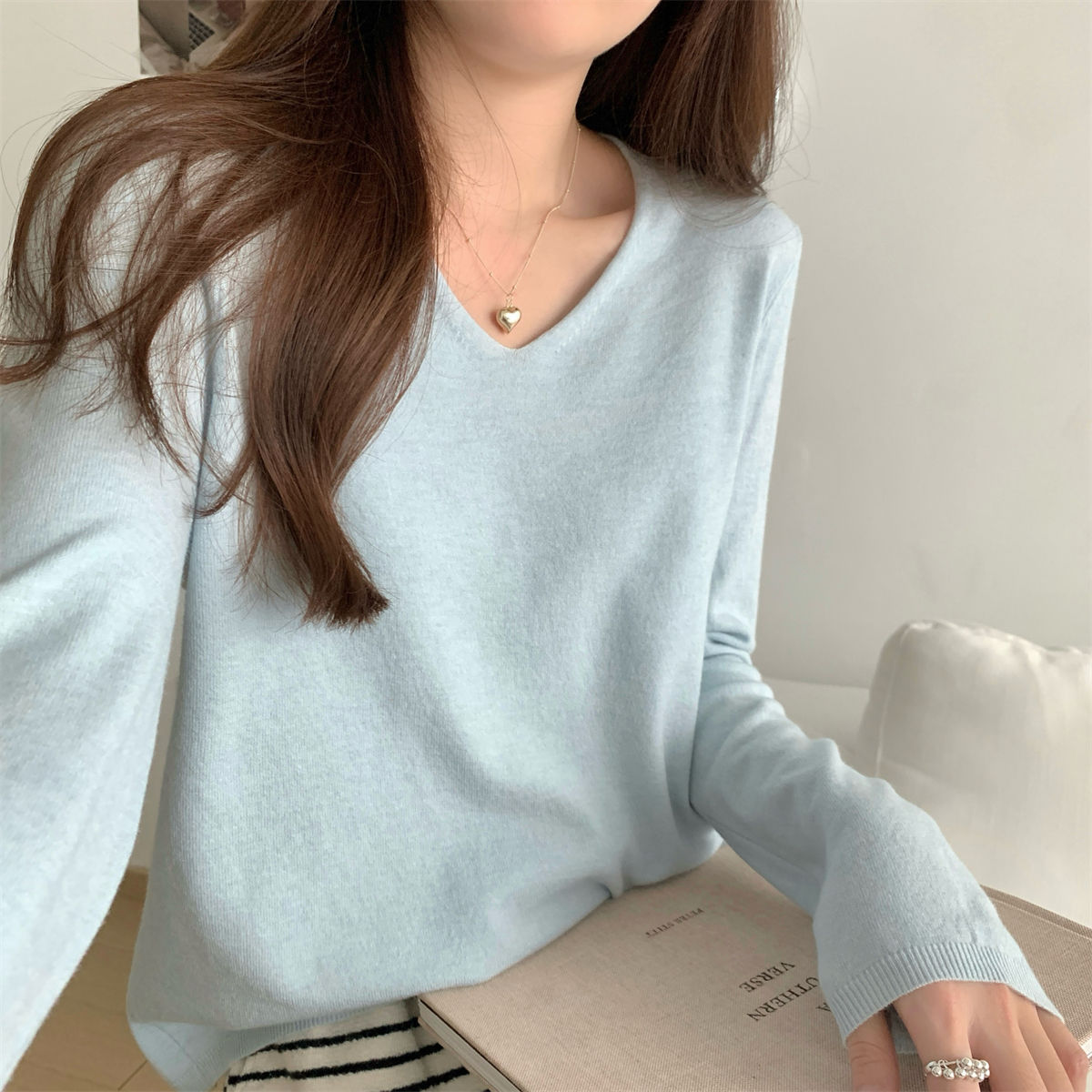 Loose Vneck Soft Cozy Sweater For Layering