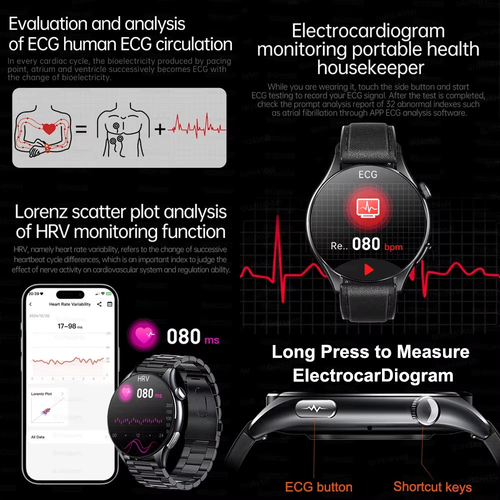 2025 New Smart Watch NFC ECG+PPG Blood Oxygen Uric Acid Blood Pressure Sapphire Smartwatch Men for Android Ios Smart Watch Men