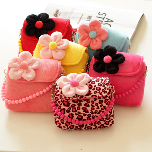 Children's bag children's messenger bag Girl's bead chain hand bag cute flower princess bag baby baby purse