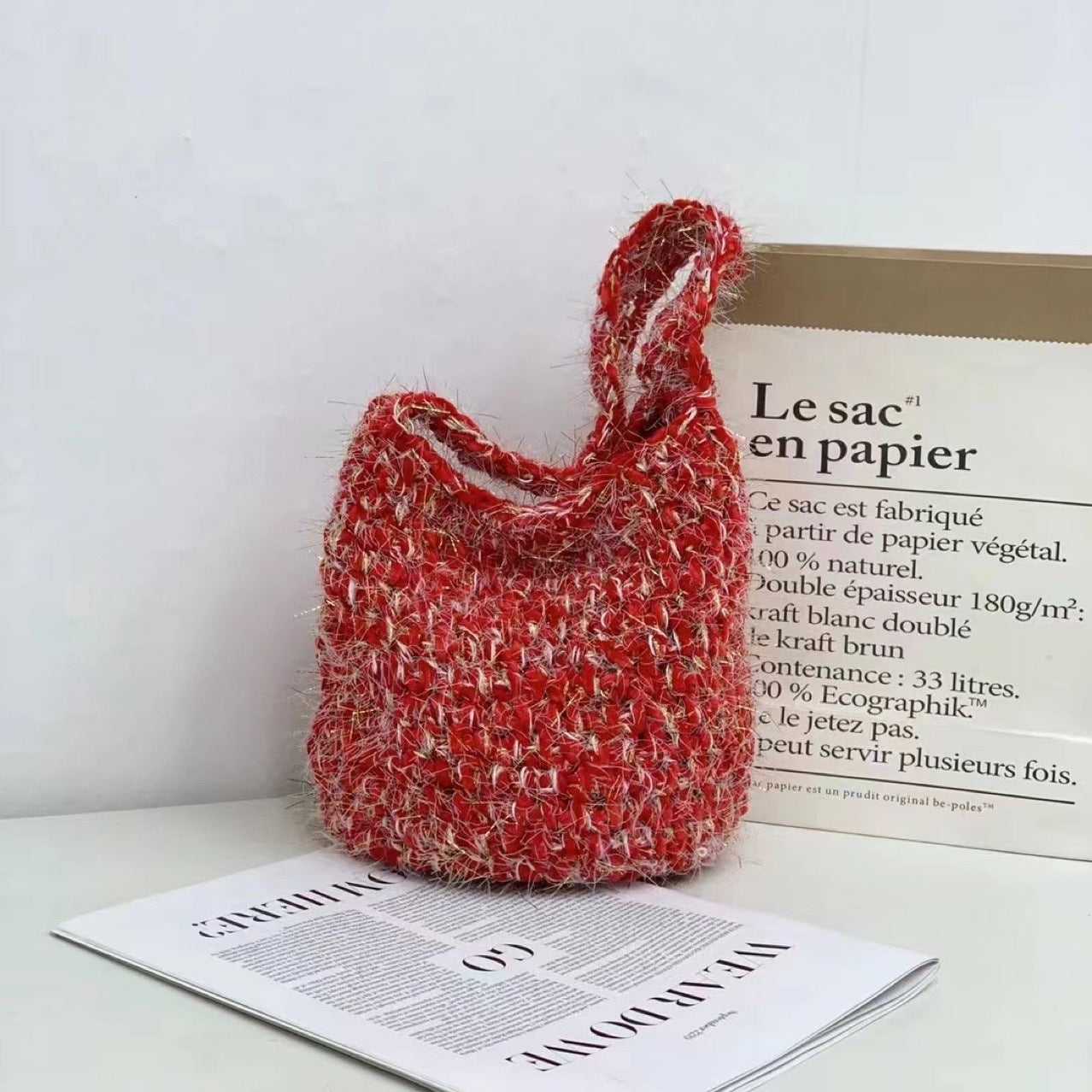 Niche Design Woven Plush Gold Thread Handbag