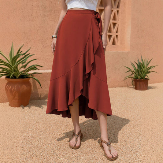 Wrap Skirt High Waist Elasticated Back Midi Length Womens