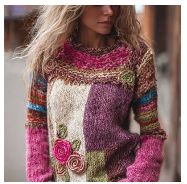 Womens Retro Patchwork Floral Padded Crew-Neck Sweatshirt
