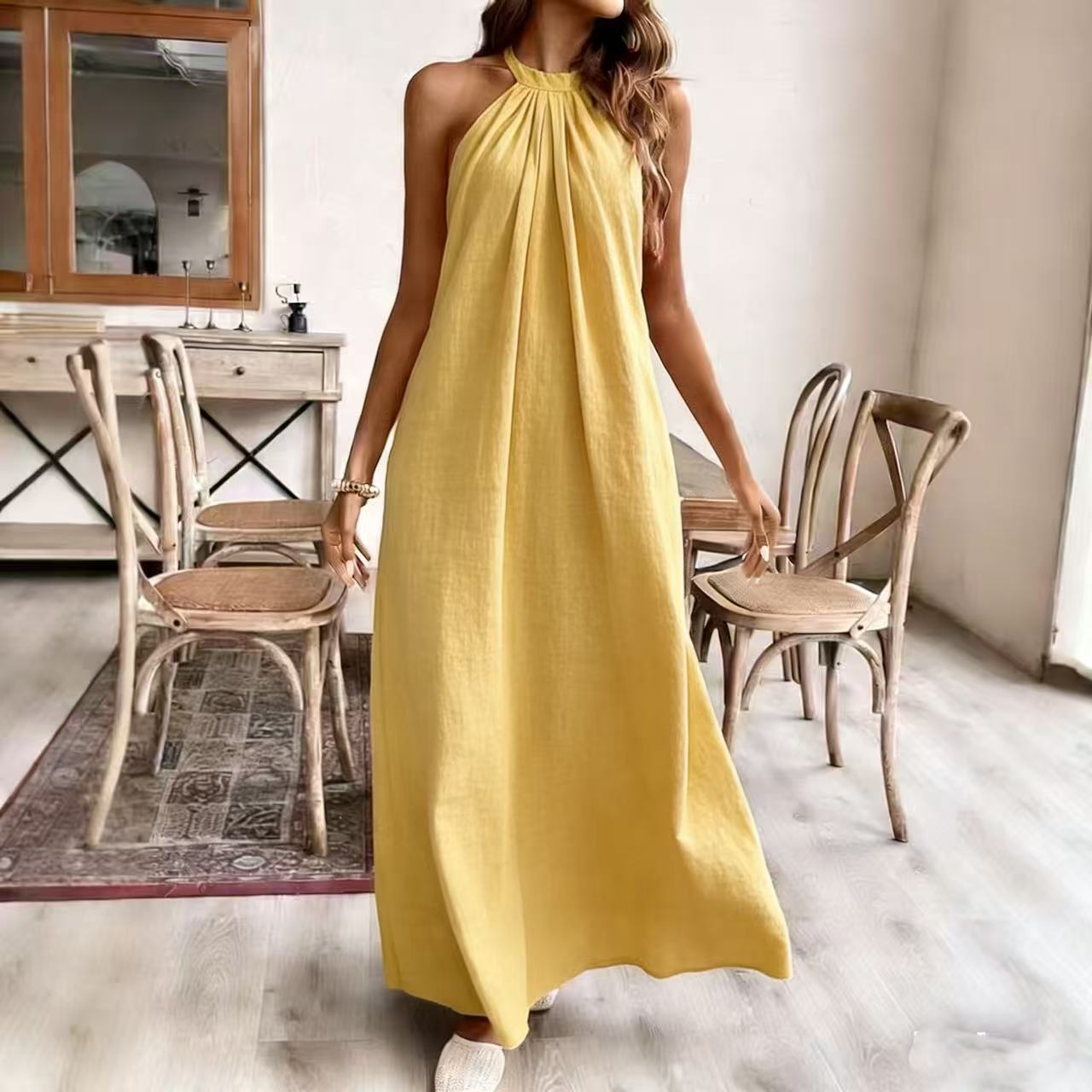 Vacation Style Relaxed Chic Halter Dress