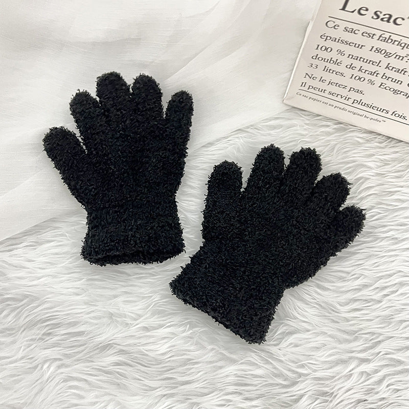 Winter Children's Gloves Finger Writing Cold-proof Warm Gloves Solid Color Knitted Coral Velvet Gloves